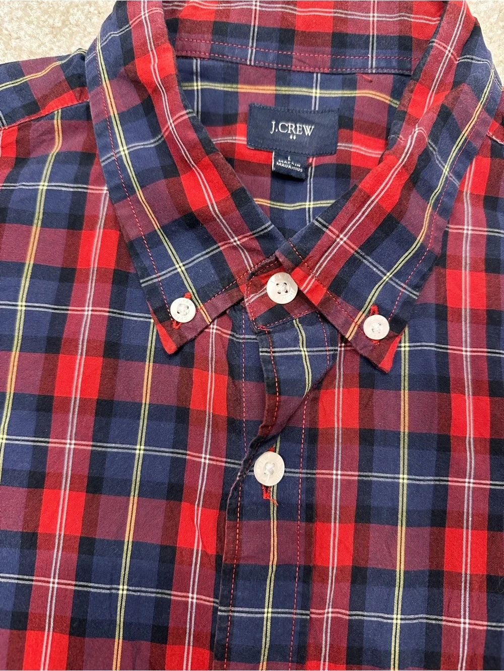 J. Crew Red and Navy Plaid Button-Down Shirt